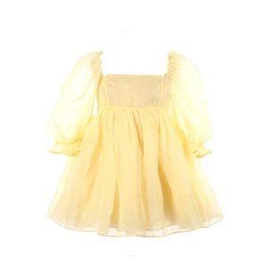 NWT Selkie Lace Trim Puff in Banana Yellow Sheer Organza Mini Dress L